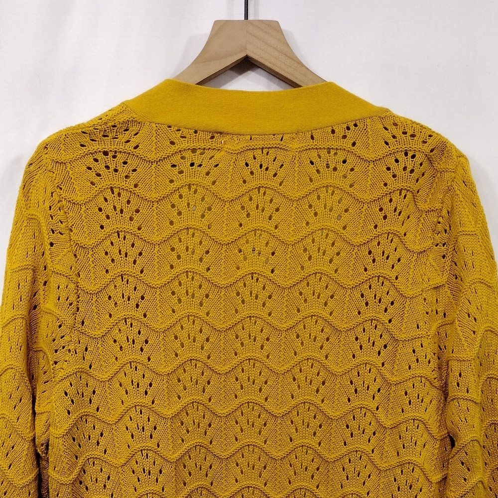 NWT Sagharbor Eyelet Open Front Cardigan Women's L Mustard Yellow Boho Retro Y2K - Picture 6 of 8